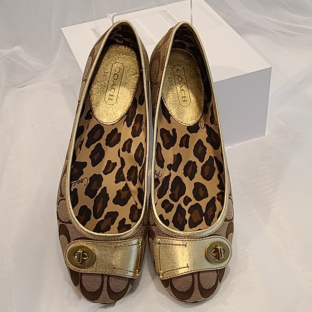 Coach Brown and Gold Ballet Loafer - Picture 2 of 9